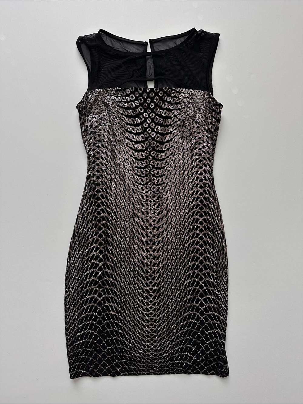Jump Black and Silver Mesh Yoke Mini Dress